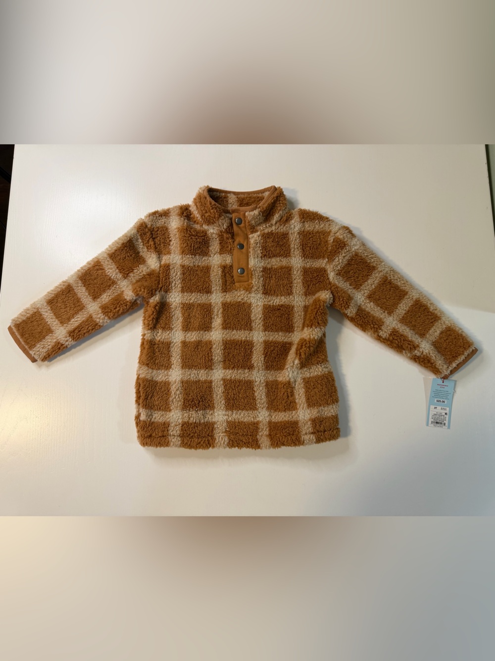 Cat & Jack Brown and Cream Plaid Sherpa Pullover